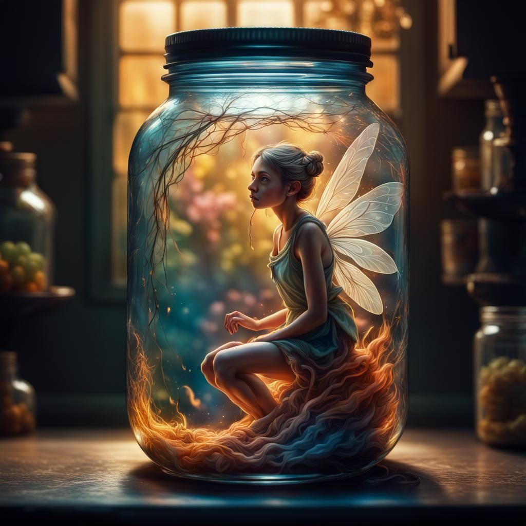 A fairy trapped inside of a jar
