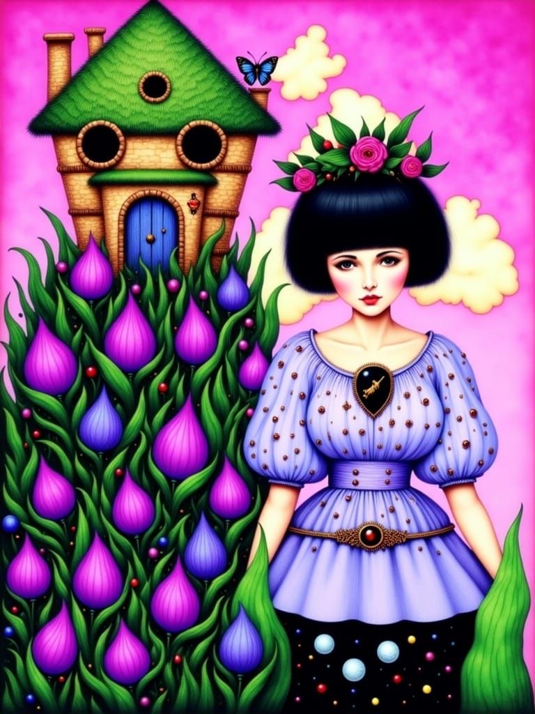 Woman with House: Fantasy Fairytale Art