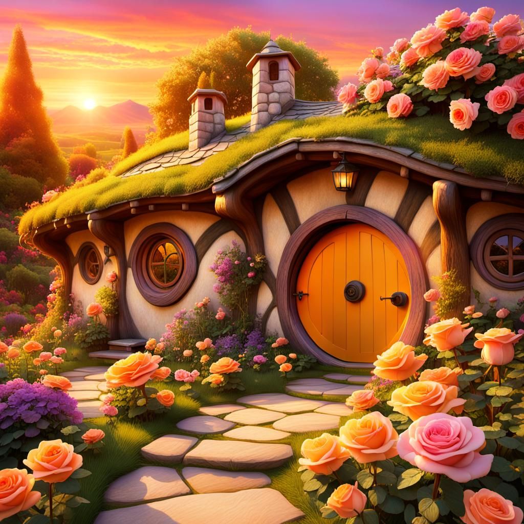 Enchanting Hobbit House in Rose Garden, Art Nouveau