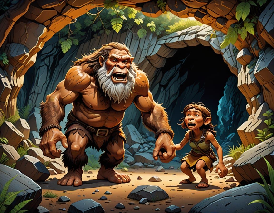 Determined Female Neanderthal Pulls Elder Out of Cave in Exa...