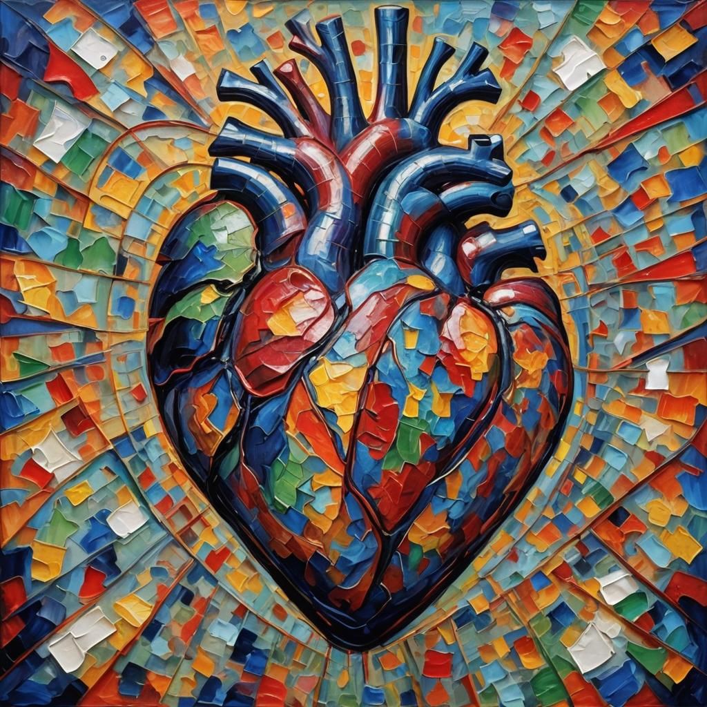 Expressionist Map of Human Heart as Oil Painting