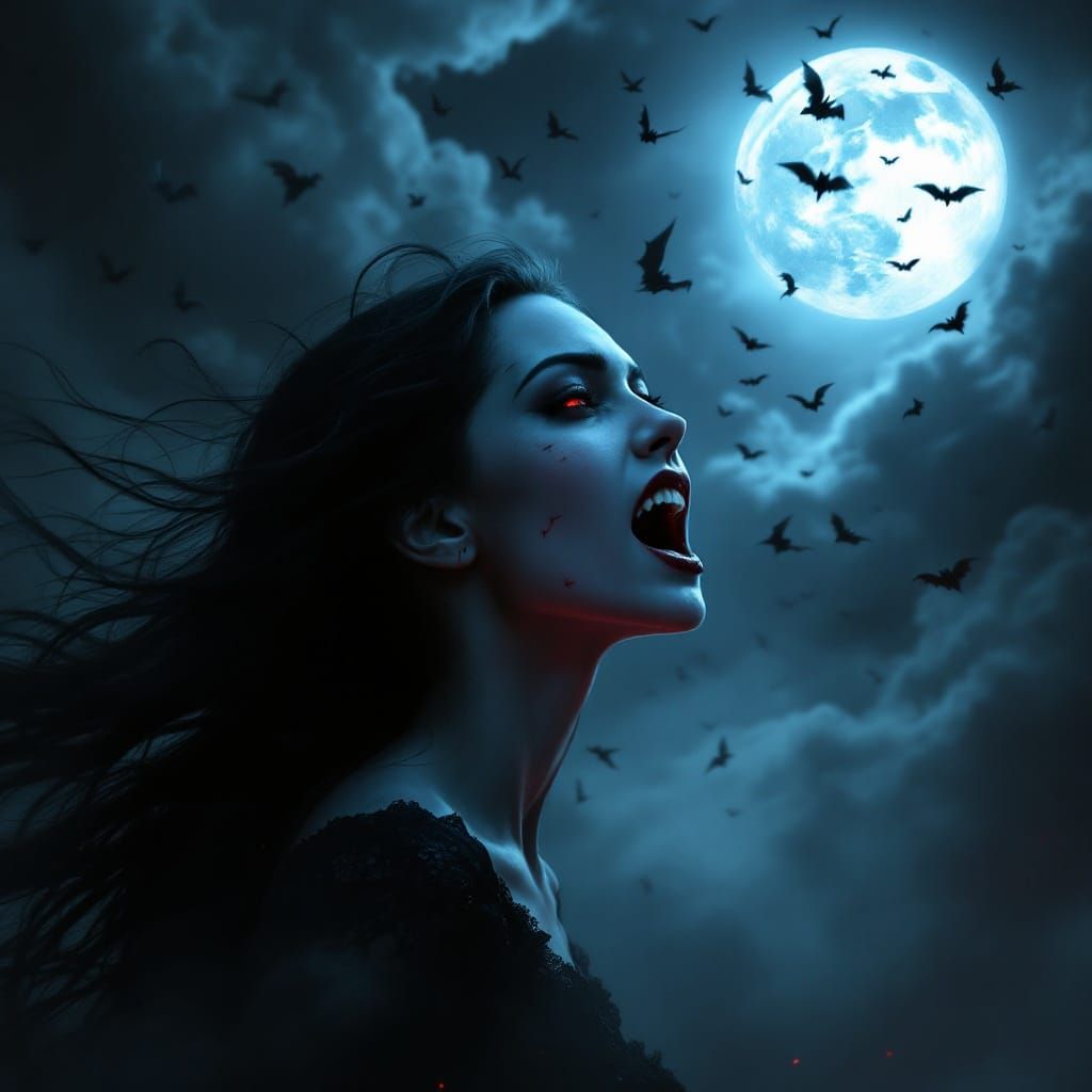 Vampire Transformation Under Blood Moonlight