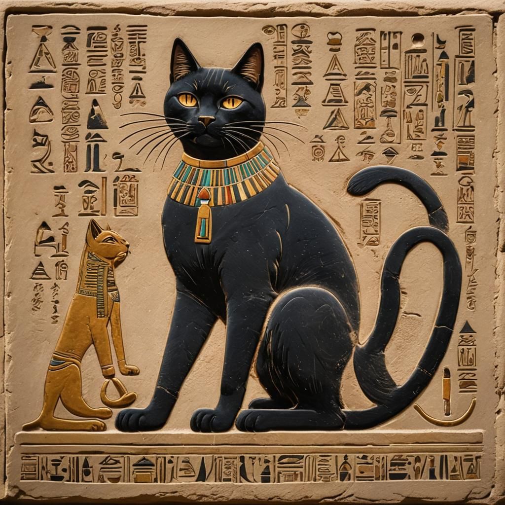 Ancient Egyptian Cat Hieroglyph on Stone