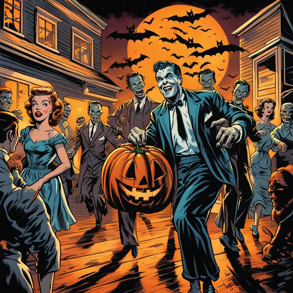 1950s Halloween Sock Hop in Comic Book Art
