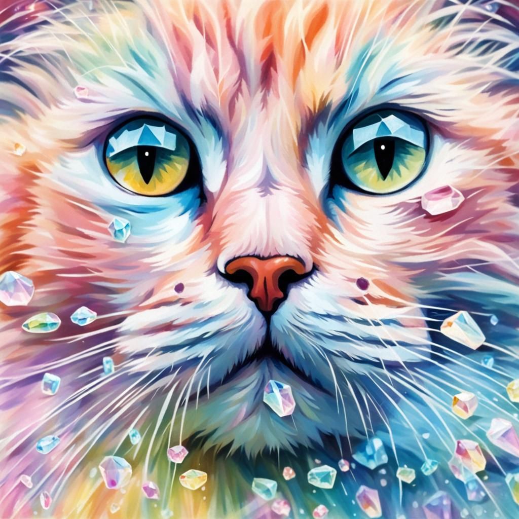 Pastel Crystal Kitten on Wet Sidewalk