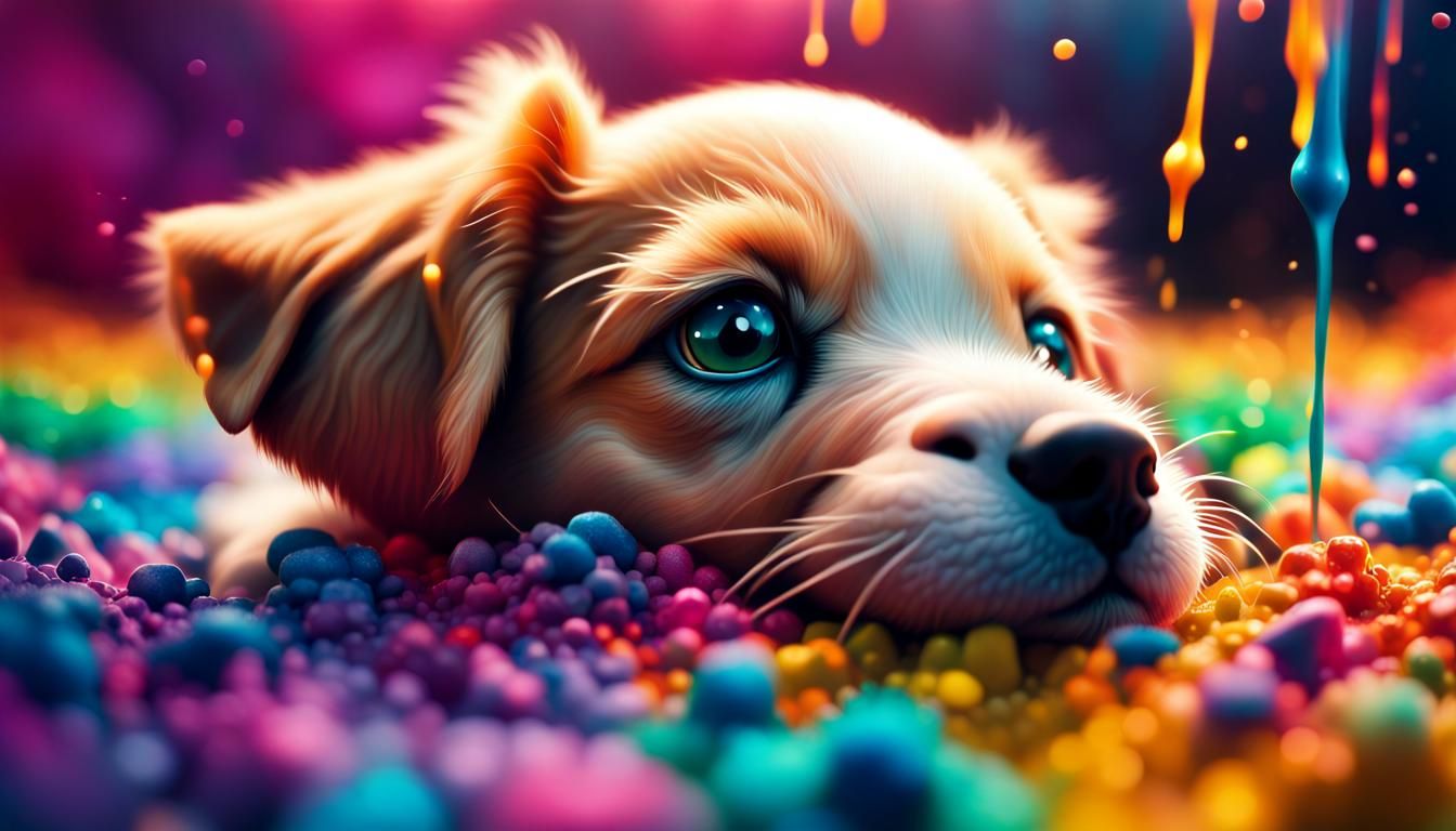 Colorful Puppy in Hyperrealistic Splash Art Style