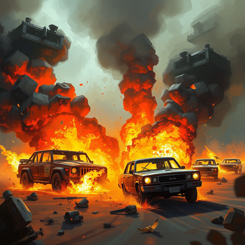 Fiery Vehicles in Futuristic Concept Art Style