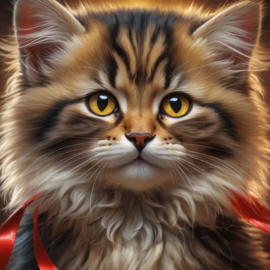 Happy Christmas Kitten Portrait in Digital Painting Style