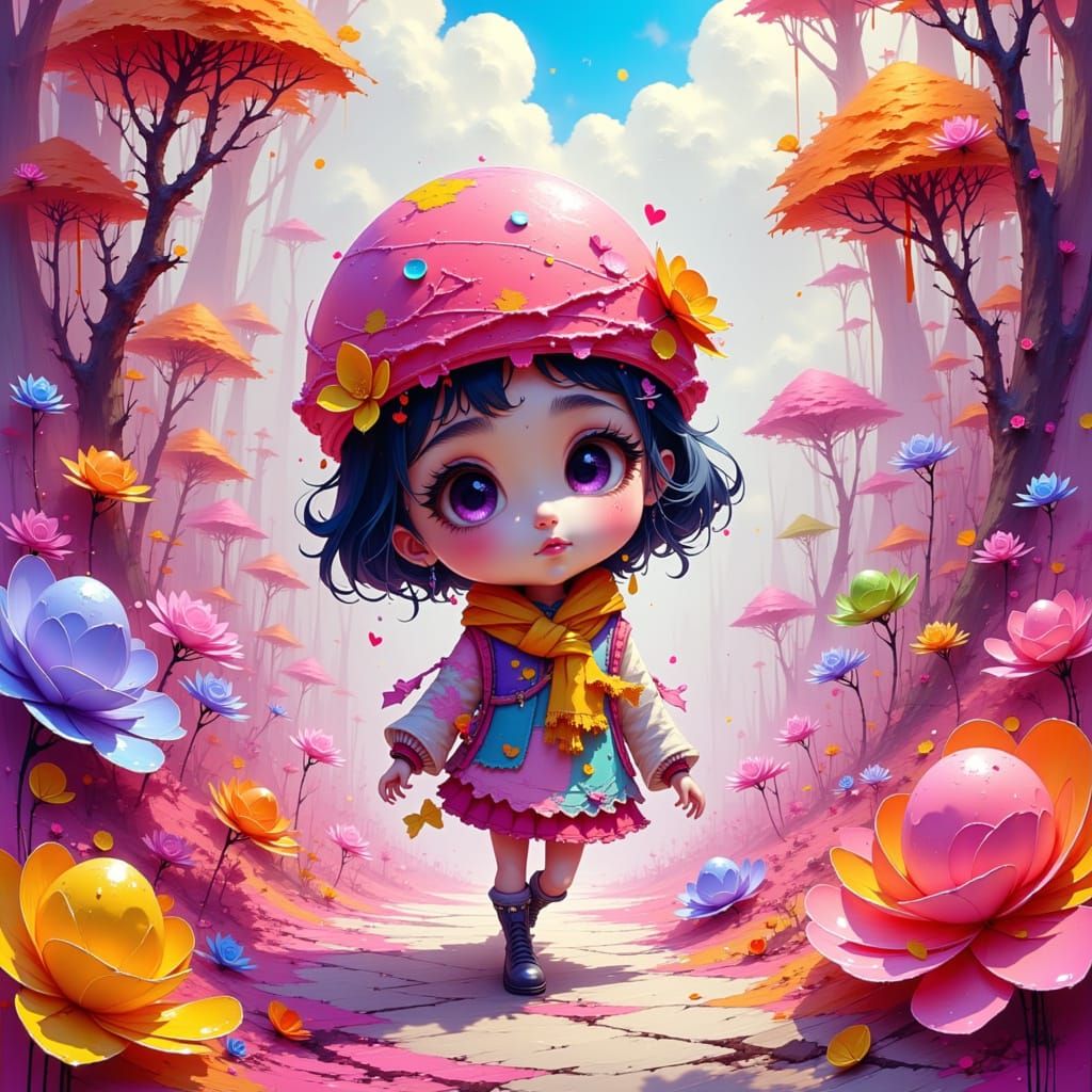 Neapolitan Ice Cream Warrior in Candyland, Acrylic Painting