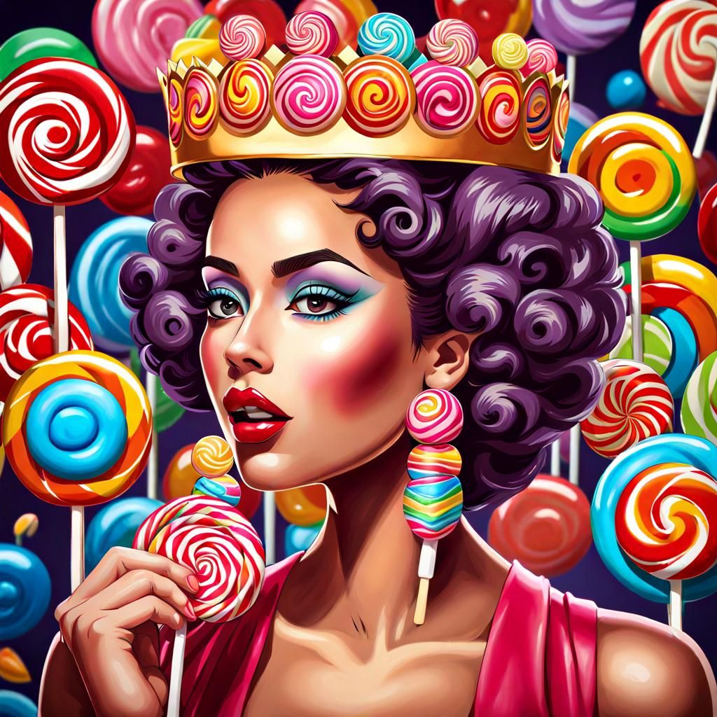 Lollipop Goddess with Candy Crown: Digital Art