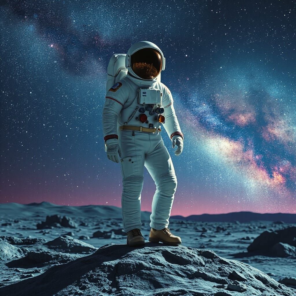 Astronaut on Moon with Starry Galaxy Background
