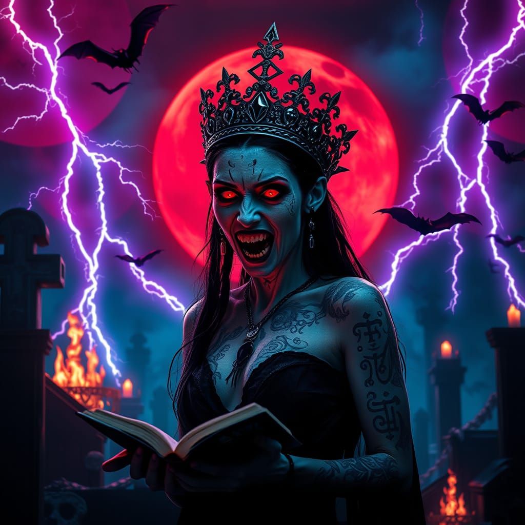 Vampire Sorceress in Cursed Cemetery, Dark Fantasy Horror