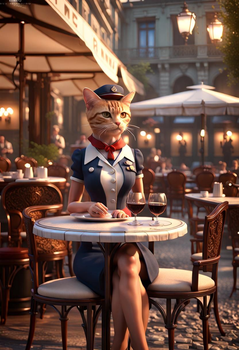 Vintage French Cafe Scene with Woman in 1940s Style