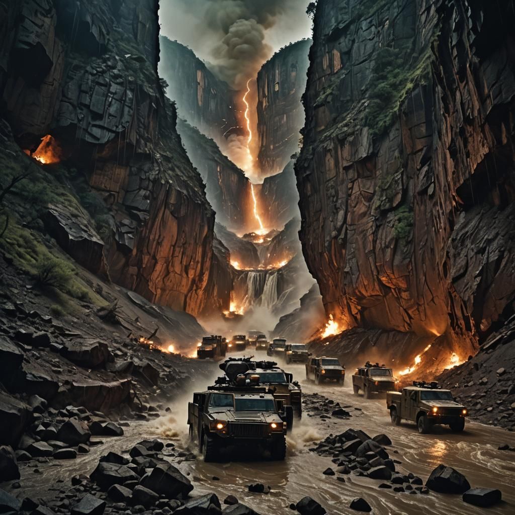 Exploding Convoy in Chaos Canyon: Cinematic Film Still