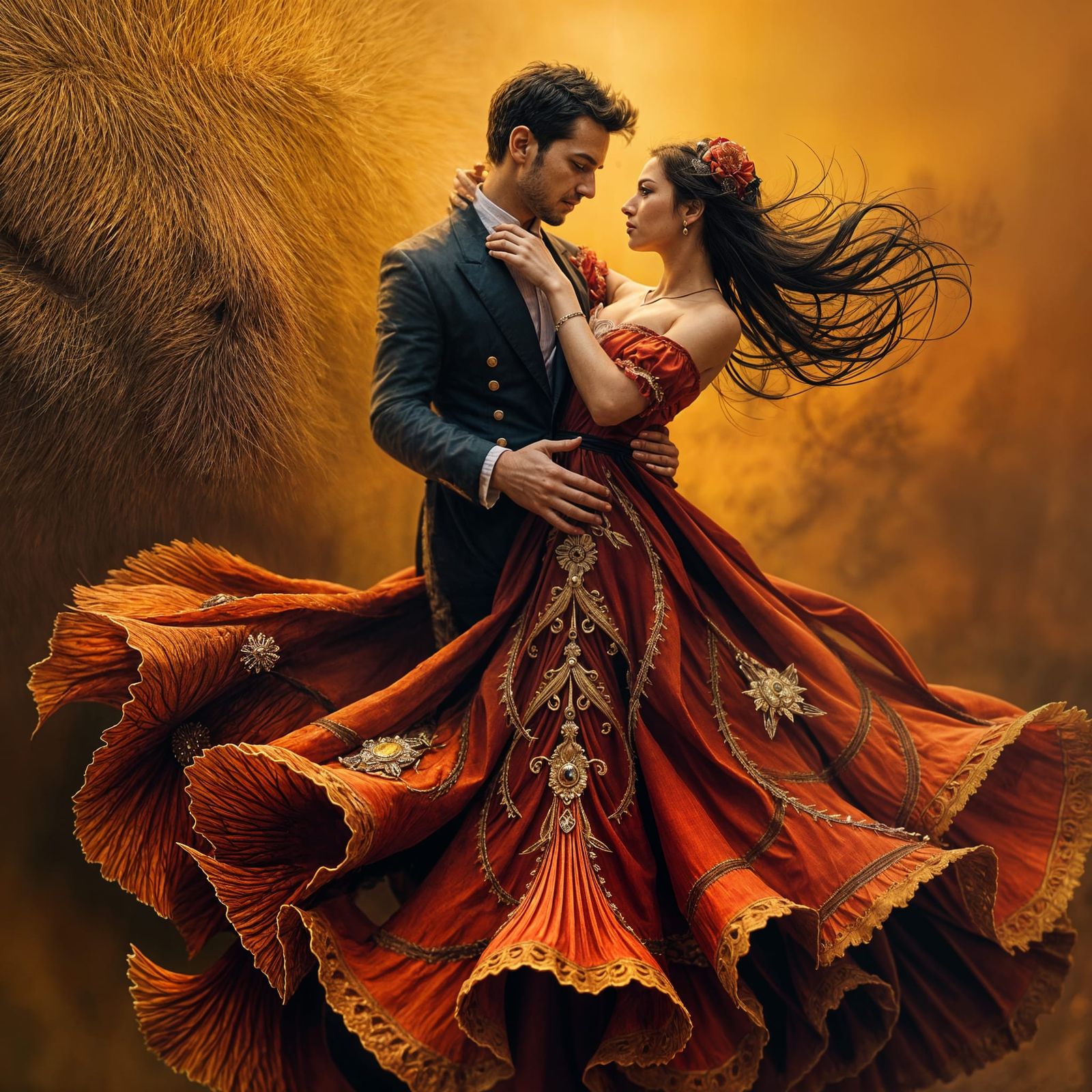 Flamenco Dancer Swirling with Woman