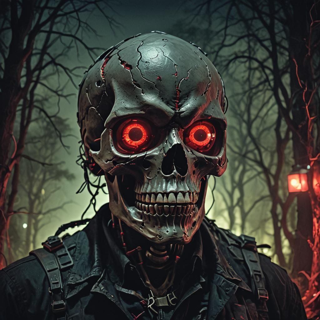 Cinematic Skull with Glowing Red Eyes