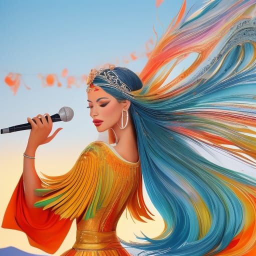 Woman Singing on Greek Island Stage in Matisse Style