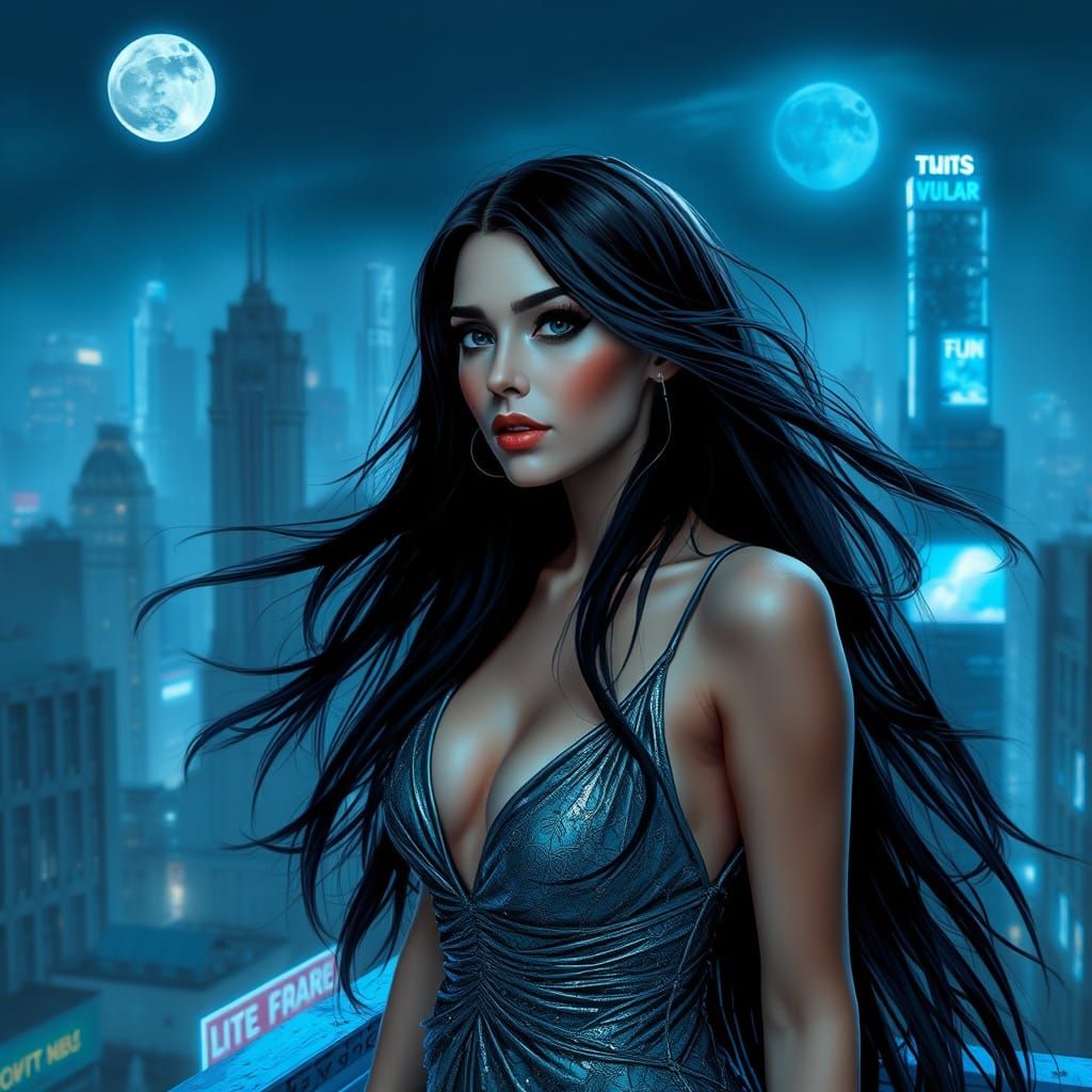 Neon City Goddess in Cyberpunk Dark Romanticism