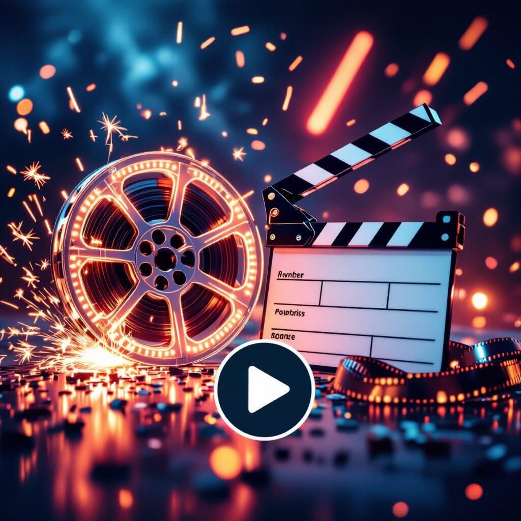 Cinematic Film Reel and Clapperboard with Sparks