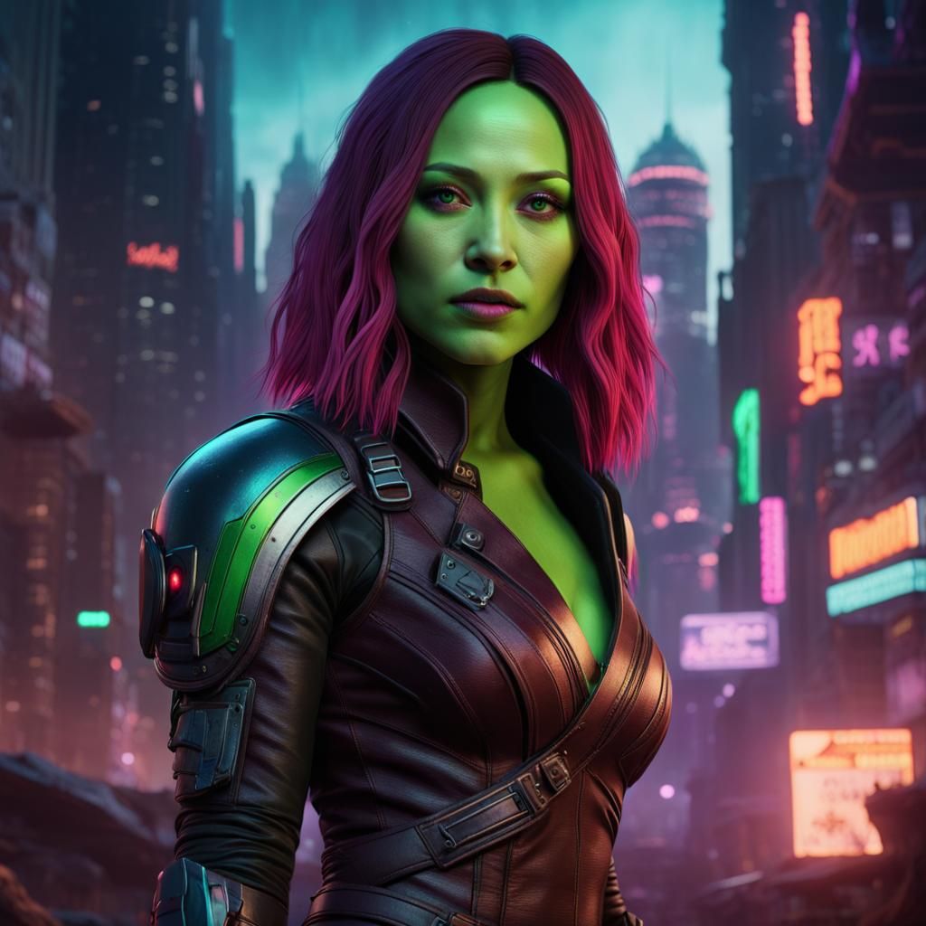 Pom Klementieff as Gamora in Neon City