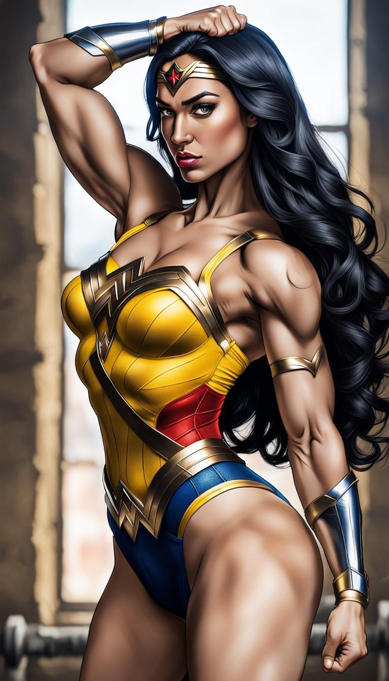 Muscular Woman as Wonder Woman with Biceps
