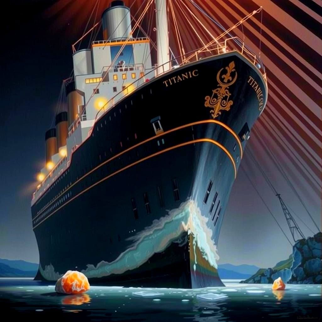 Titanic Night Collision with Iceberg Oil Painting