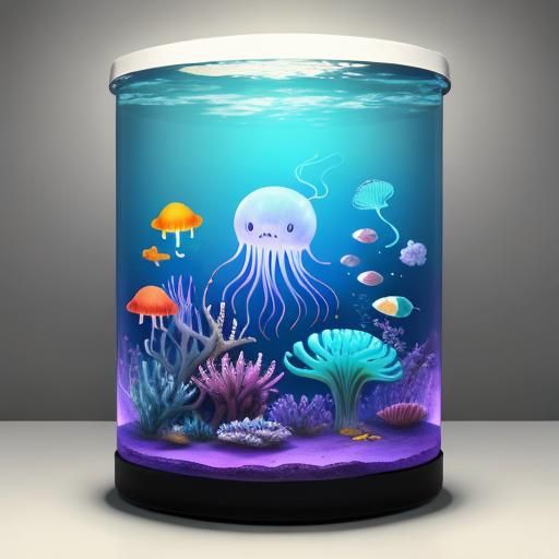 Cartoon Jellyfish Detective in a Tank
