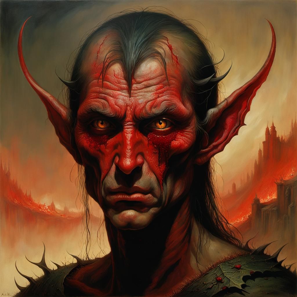 Wounded Elf Portrait in Dark Surrealist Style