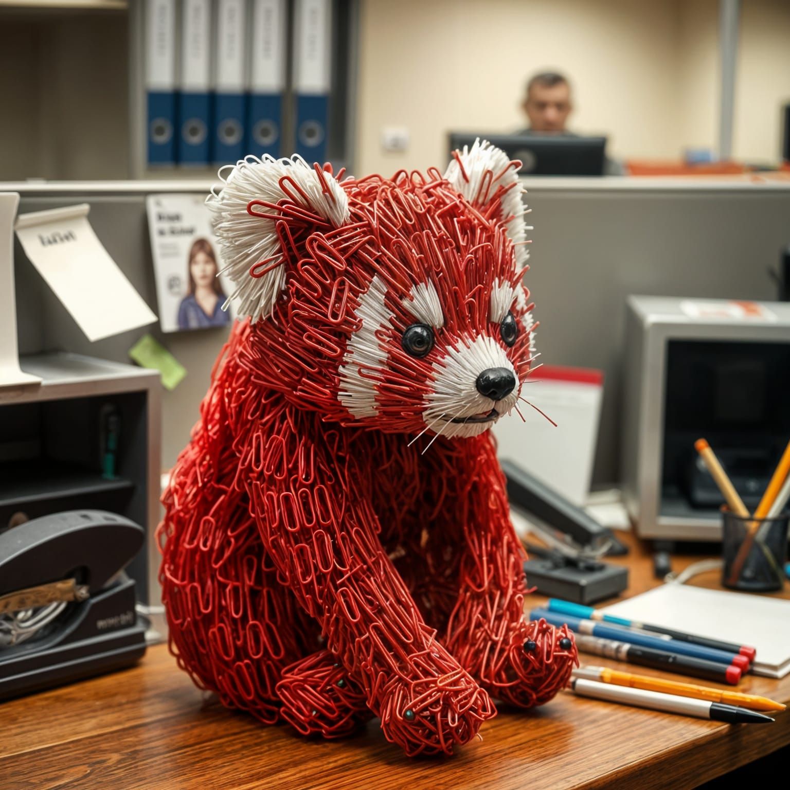 Paperclip Red Panda Sculpture in Office