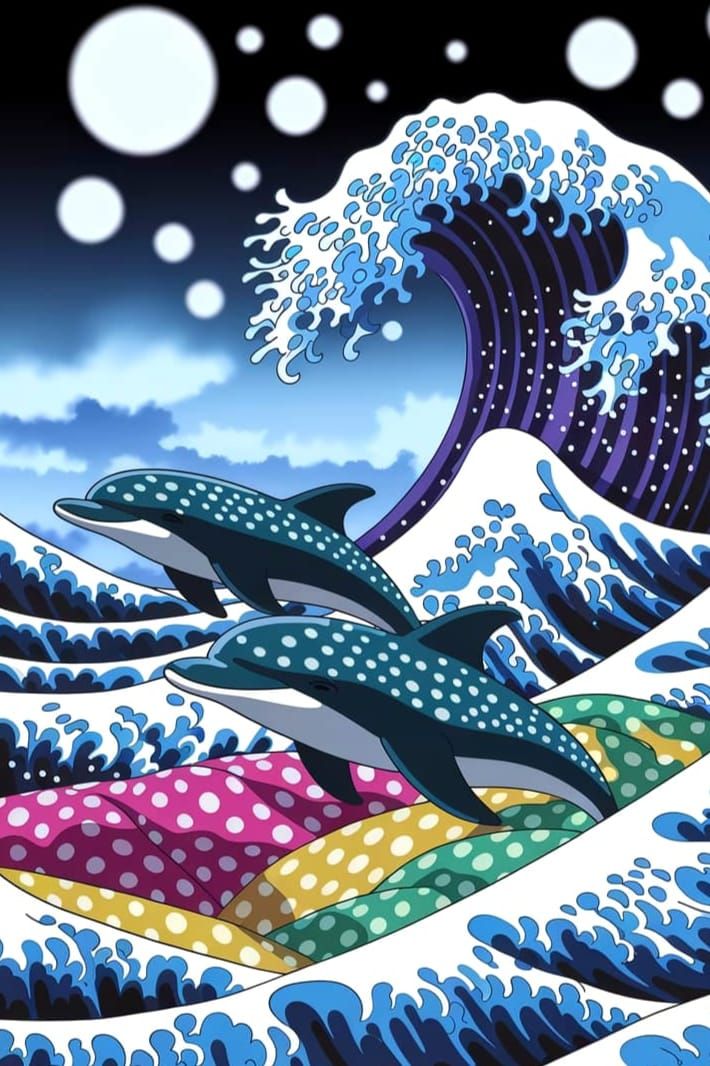 Polka Dot Dolphin Fabric Landscape, Anime Style