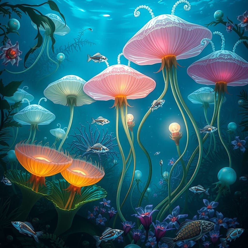 Lush Alien Underwater World with Carnivorous Plants