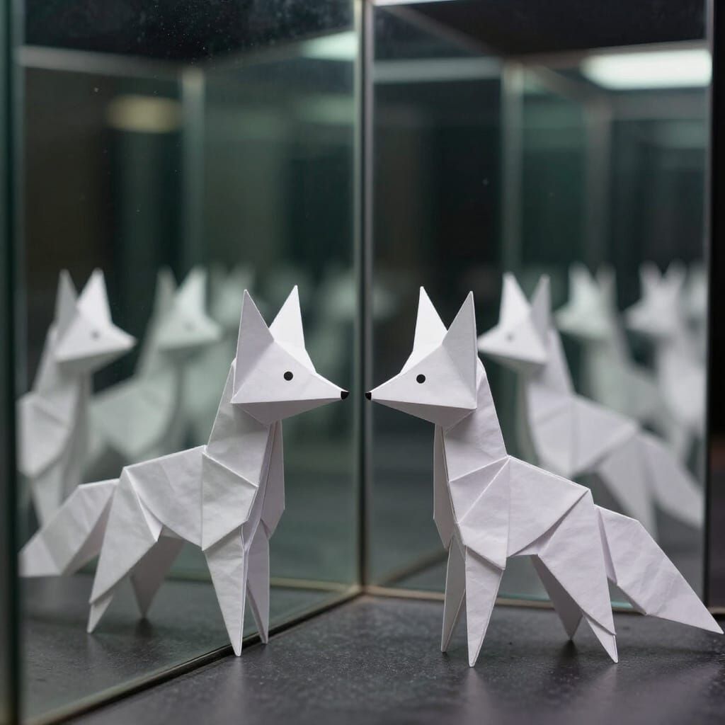 Origami Fox in Infinite Mirror Reflections