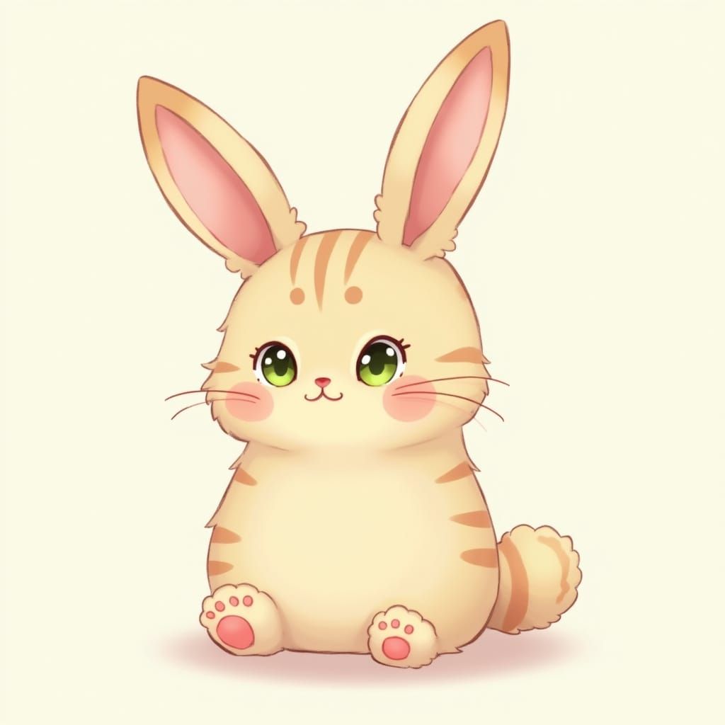 Cat-Rabbit Hybrid with Anime Eyes in Fantasy Style