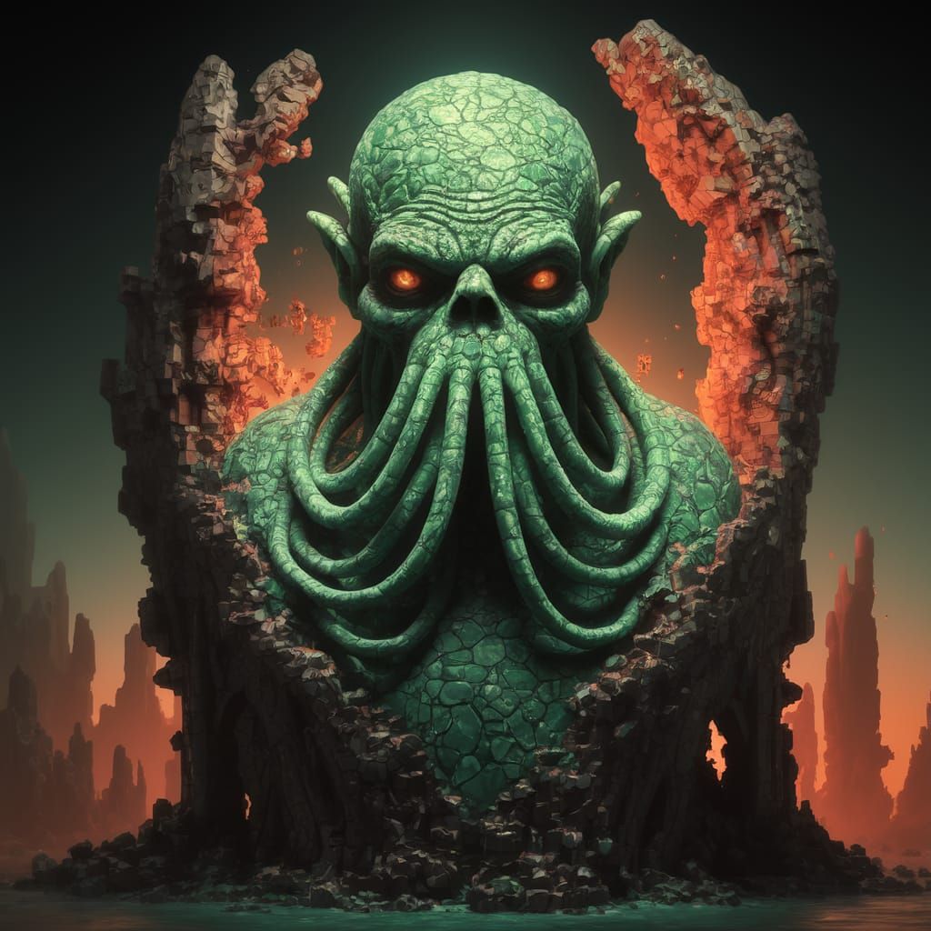 Ancient Alien Cthulhu Mosaic in Vibrant Jade