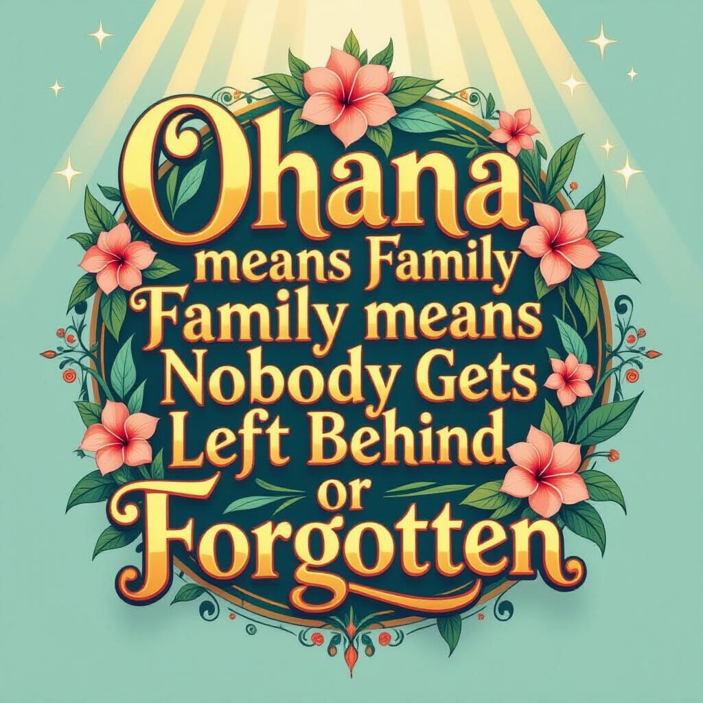 Hawaiian Style Word Art: Ohana Family Meaning