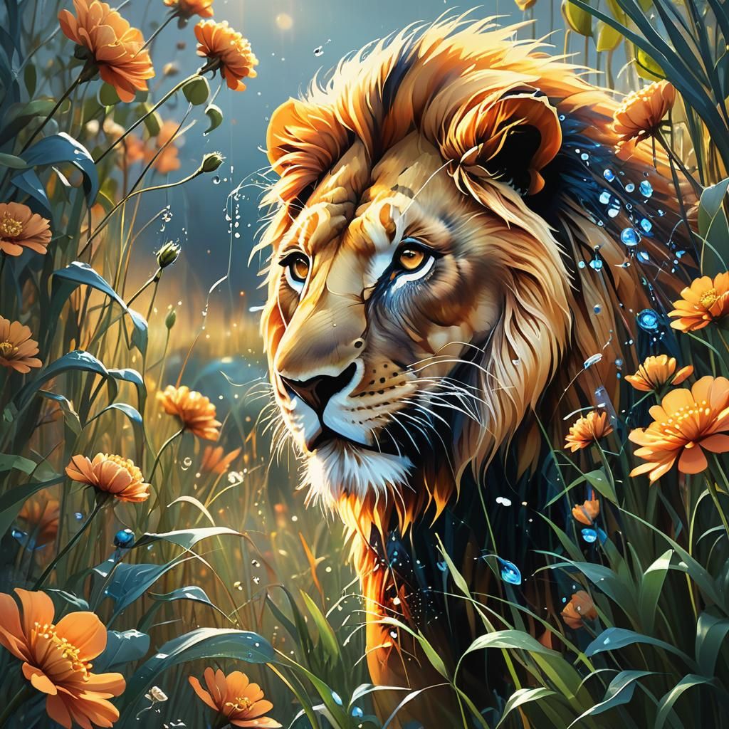 Lion in Tall Grass Fantasy Concept Art