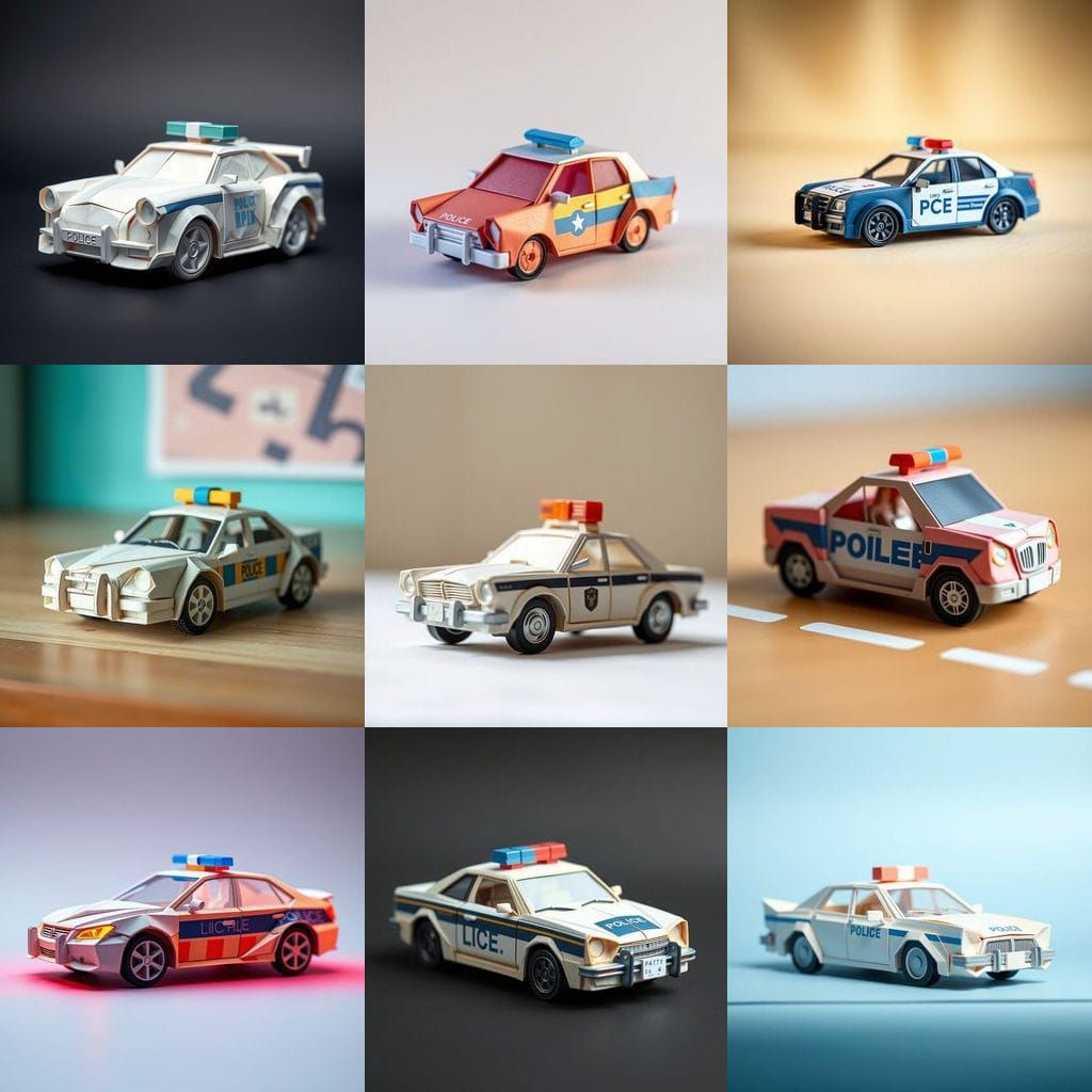 Origami Police Car in Papercraft Folded Art