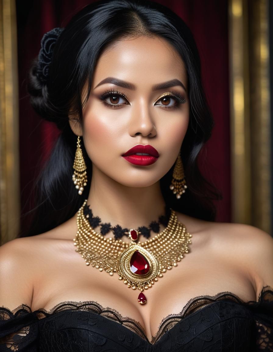 Gothic Beauty: Indonesian Woman in Lace Dress