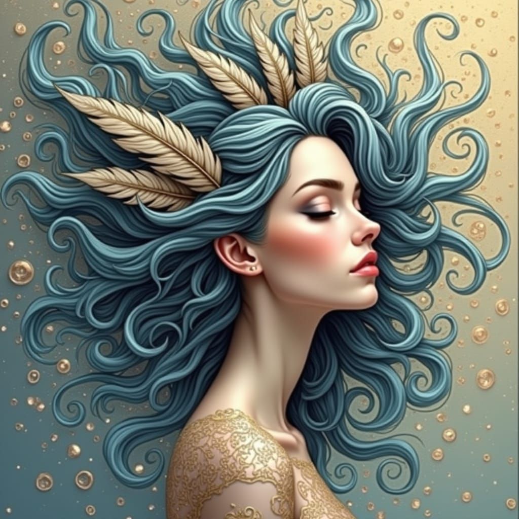 Elegant Lady in Iridescent Fractal Gown