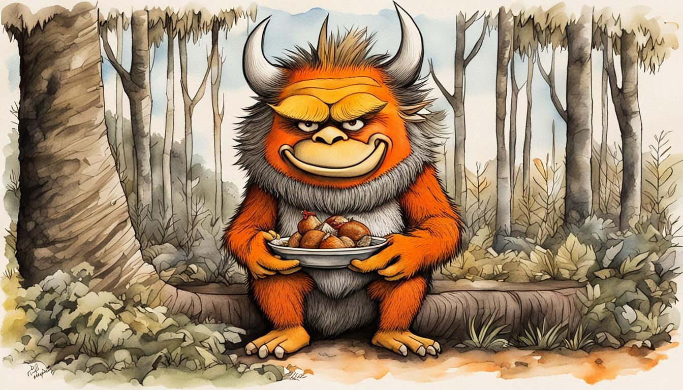 Grumpy Beastie Eats Chicken, Sendak Style