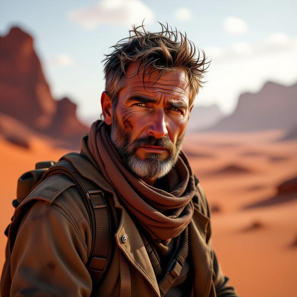 Alien Desert Traveler Portrait in Gritty Realism