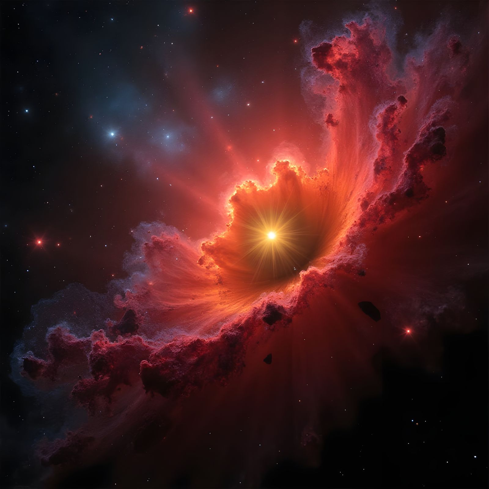 Vibrant Glass Nebula with a Yellow Center Star in a HyperDet...