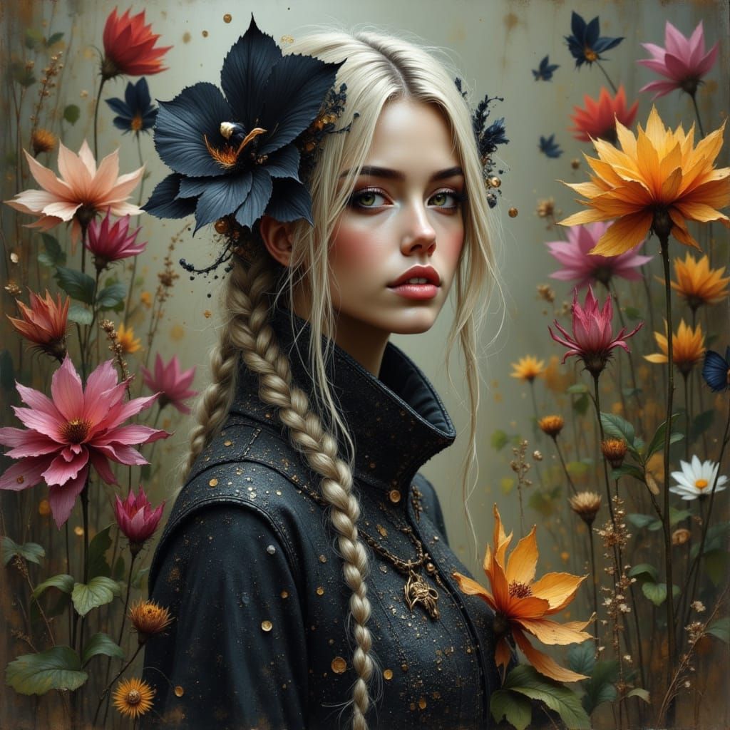 Woman with Orchid in Ash Thorp and Loish Style