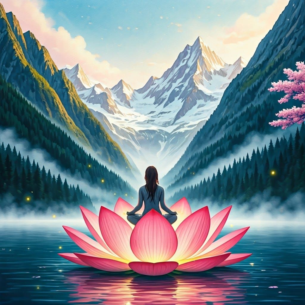 Serene Lotus Goddess in Ethereal Watercolor