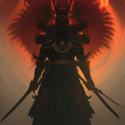 Menacing Demon Samurai in Dark Fantasy Style