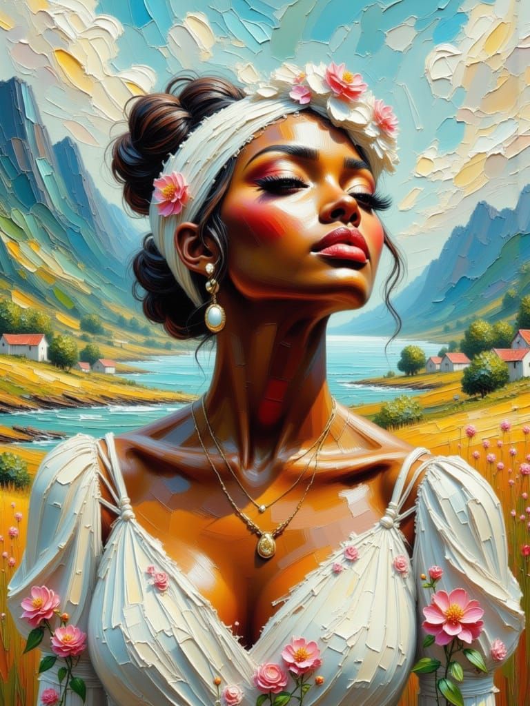 Zimbabwean Woman in Dreamy Impasto Landscape