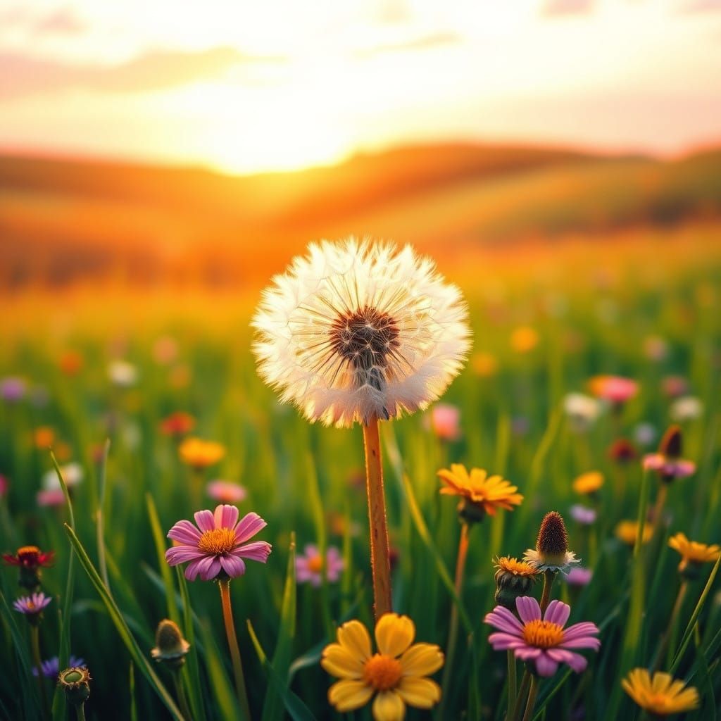 Dainty Dandelion Blooms in Vibrant Meadow