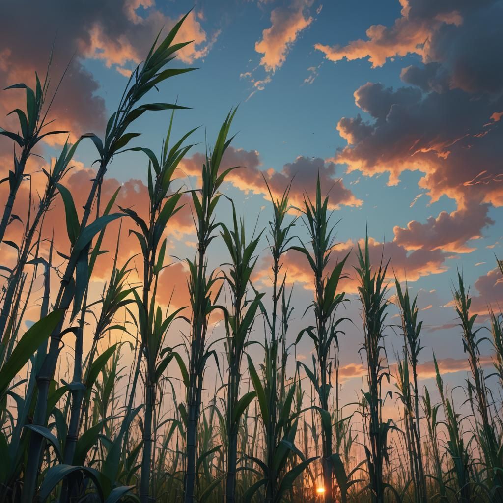 Lush Sugarcane Field at Sunset: Fantasy Matte Painting
