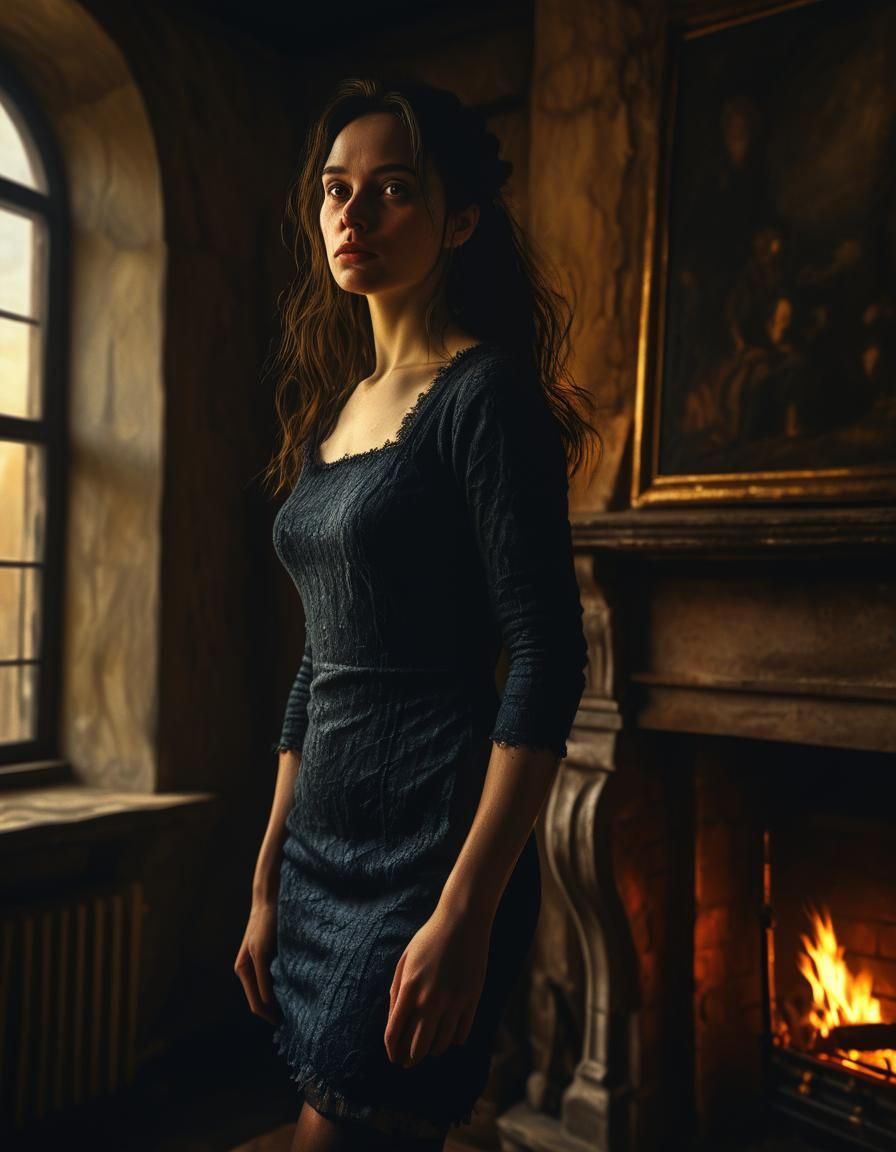 Chiaroscuro Portrait of a Woman by Firelight