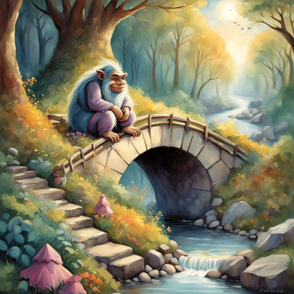 Whimsical Troll Under the Bridge in a Fantastical Storybook ...